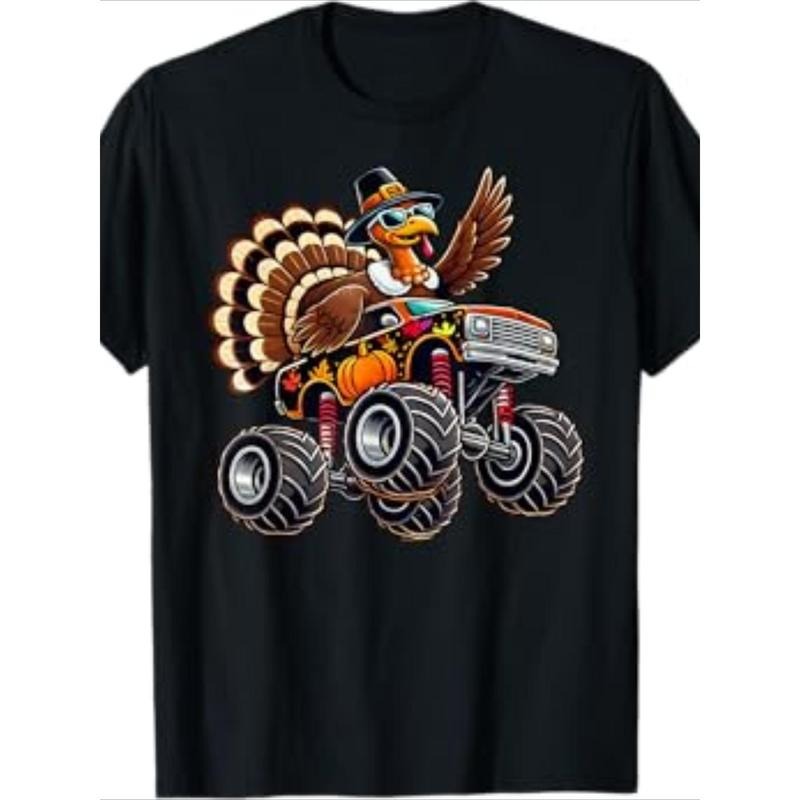 Thanksgiving Turkey Ride Monster Truck Men's T-Shirt-220g100% Cotton T-Shirt made in usastyle{n002}2 Hoodie, Sweatshirt