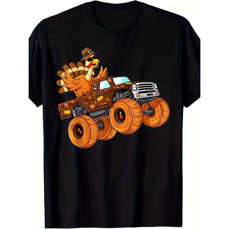 Thanksgiving Turkey Ride Monster Truck Men's T-shirt - 220g made in usa Hoodie, Sweatshirt | TeeBloomCo.com