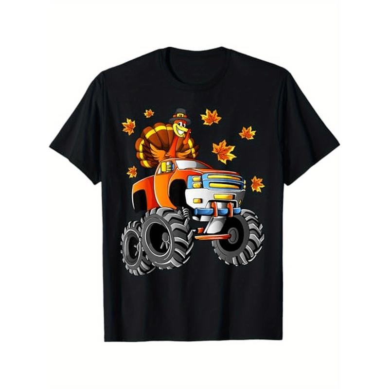 Thanksgiving Turkey Riding Monster Truck Boys Boys Girls T-Shirt, Halloween Thanksgiving Christmas Gifts for Men Women...