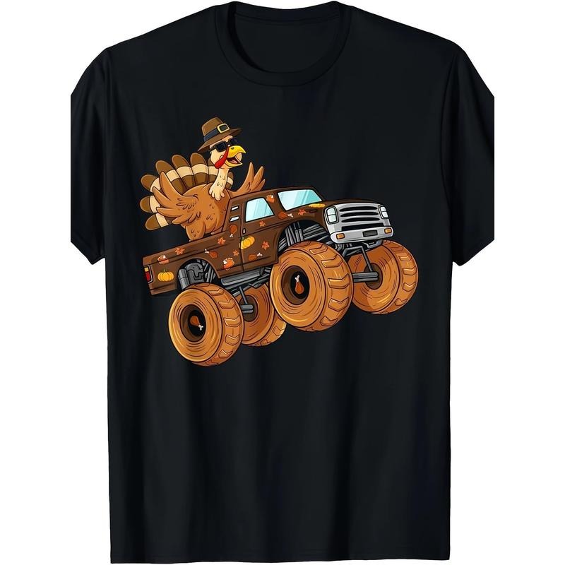 Thanksgiving Turkey Riding Monster Truck Men T-Shirt- 220g made in usa Hoodie, Sweatshirt | TeeBloomCo.com