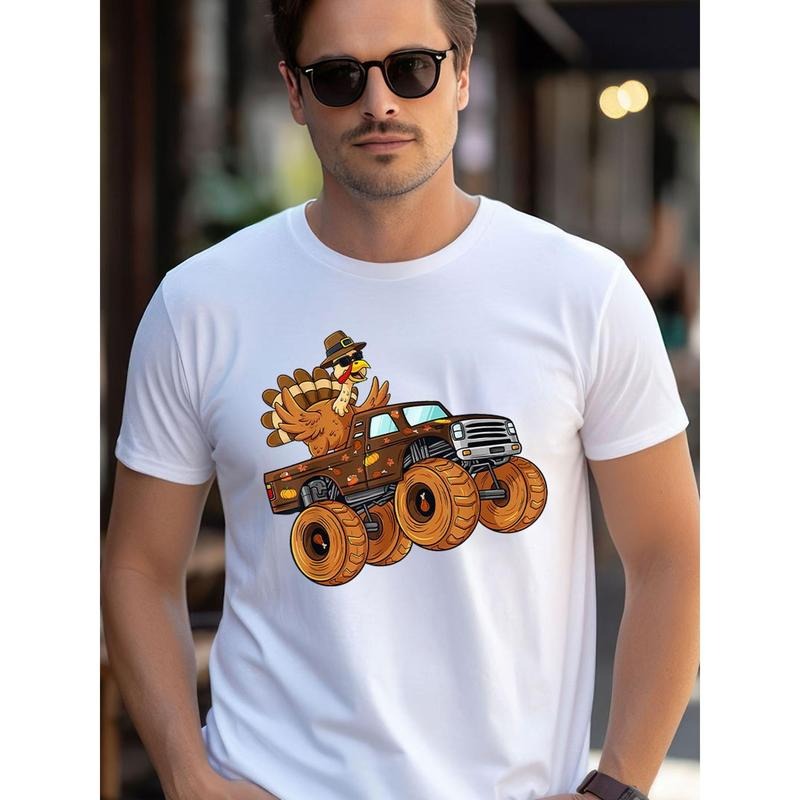 Thanksgiving Turkey Riding Monster Truck Men's Cotton Printed T-shirt made in usastyle{n002}3 Hoodie, Sweatshirt