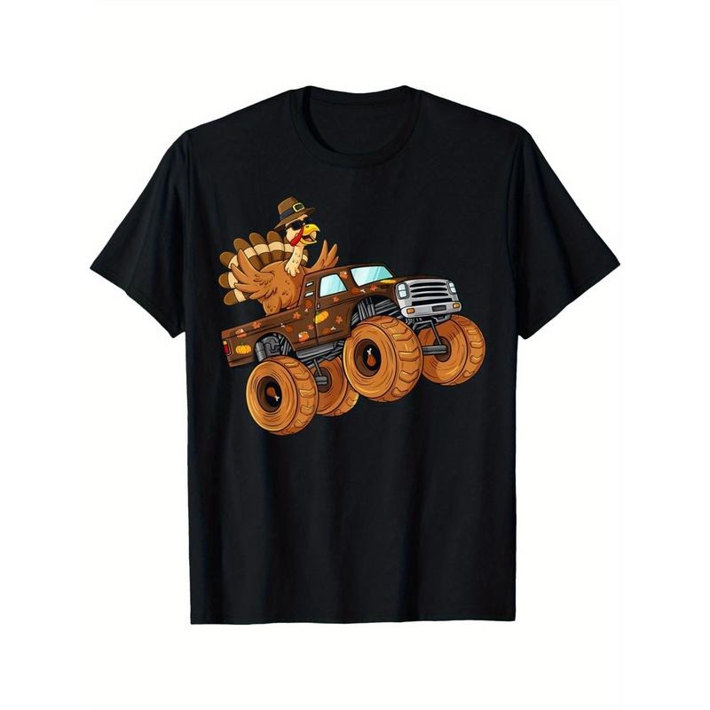 Thanksgiving Turkey Riding Monster Truck men T-Shirt made in usa Hoodie, Sweatshirt | TeeBloomCo.com