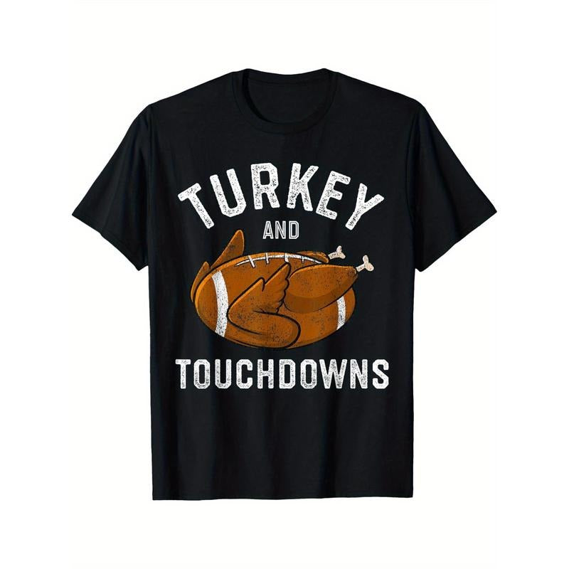 Thanksgiving Turkey and Touchdown Football Men's T-Shirt, Comfortable, Printed, Stylish, made in usa Hoodie, Sweatshirt