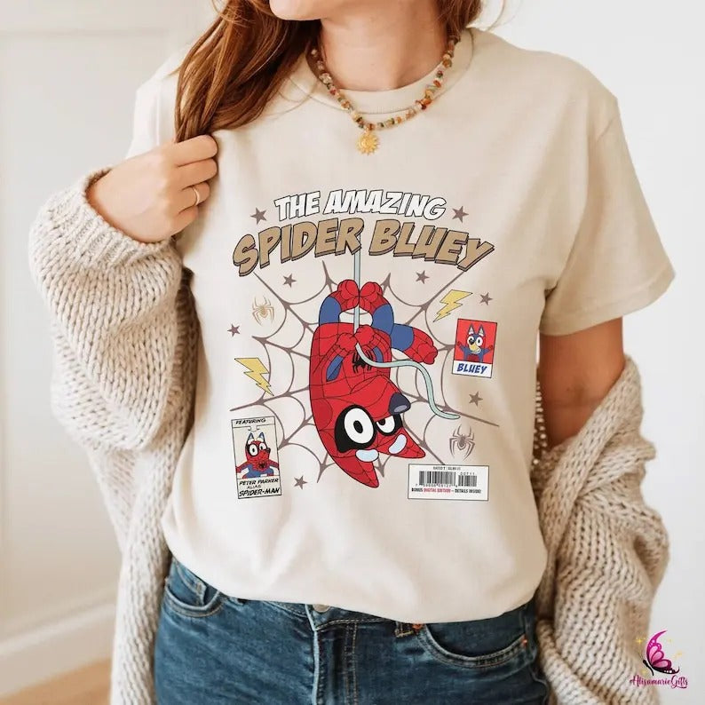 The Amazing Spider Bluey Shirt, Bluey Family Shirt, Bluey Cartoon Shirt, Bluey Birthday Party Shirt, Bluey Heeler Shirt,...
