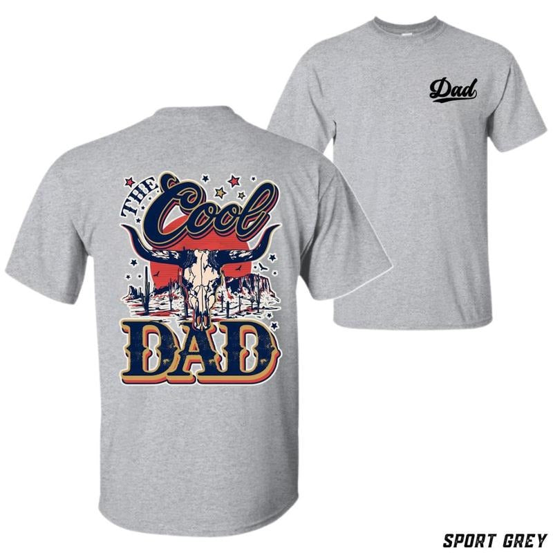 The Cool Dad T-shirt - Bold Western-inspired Design Featuring Patriotic Graphics Vintage Cowboy Skull Unisex Casual Crew...
