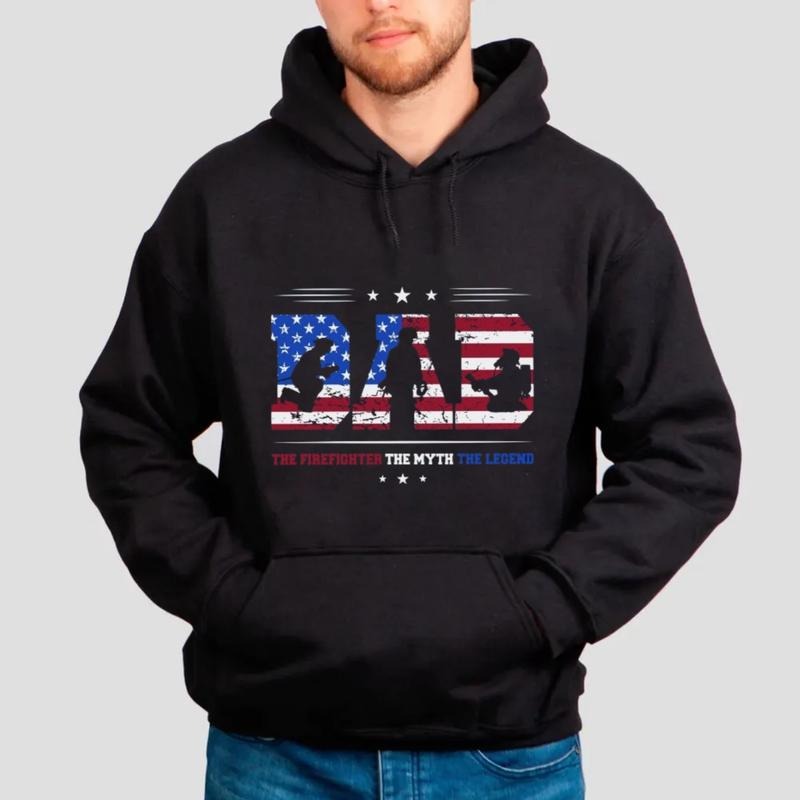 The Firefighter The Myth The Legend Shirt, Dad Hoodie, Fathers Day Gift From Daughter, Firefighter Flag Sweater, Unisex...