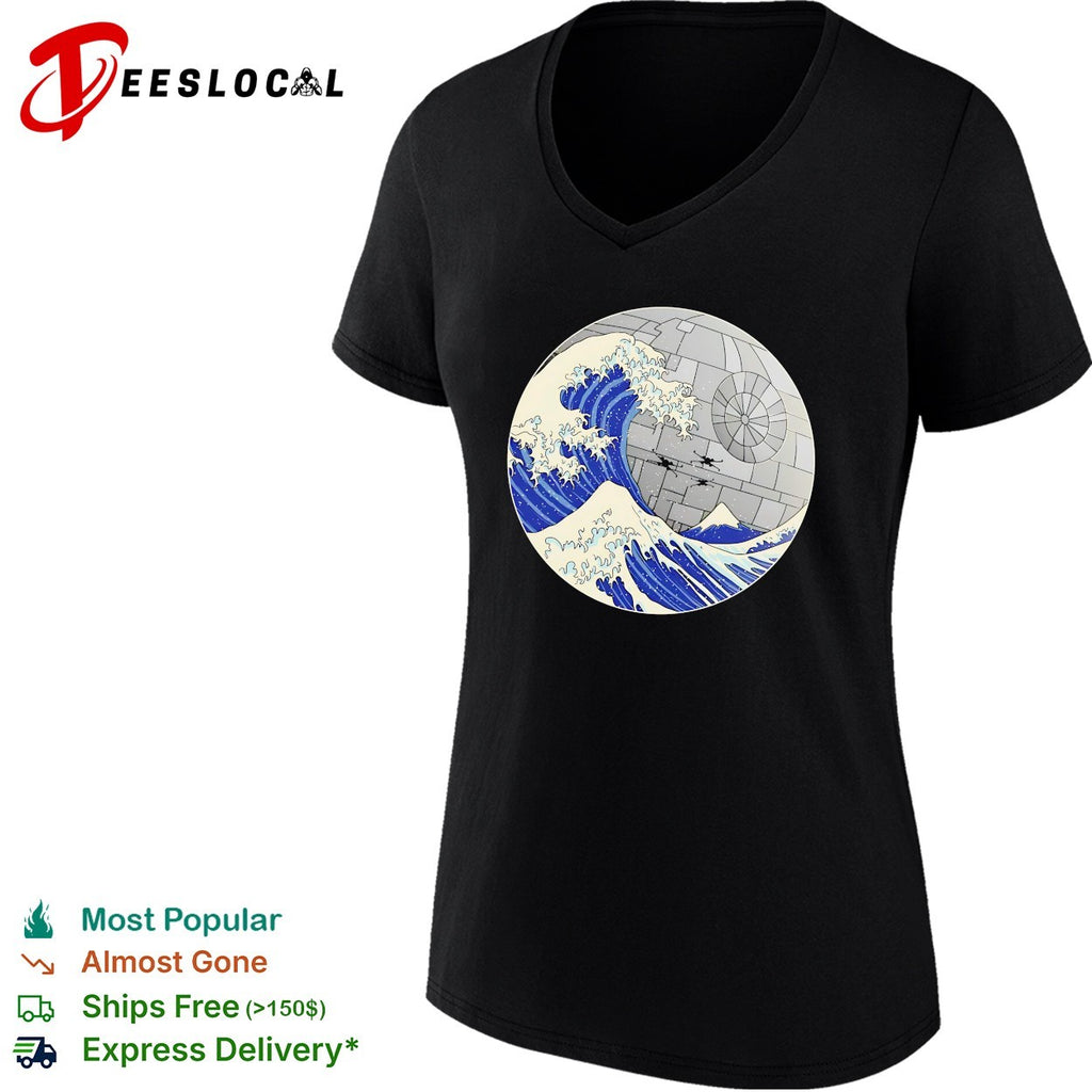 The Great Wave off Kanagawa Star Wars Death Star x Wing Fighter shirt