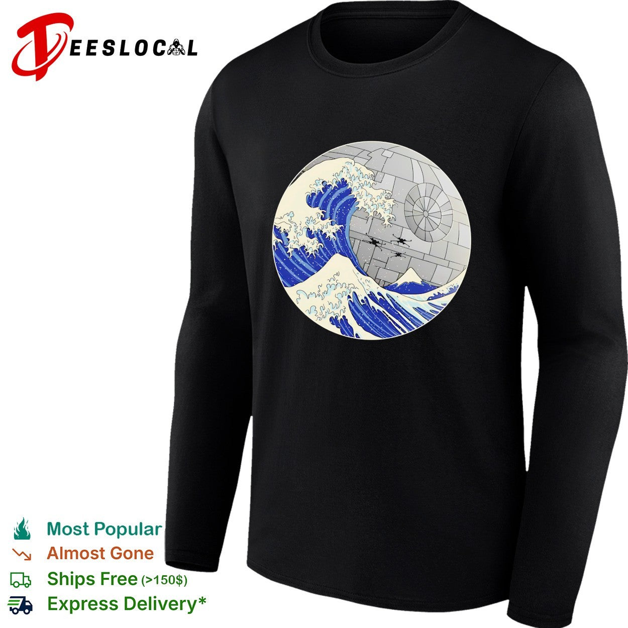 The Great Wave off Kanagawa Star Wars Death Star x Wing Fighter shirt