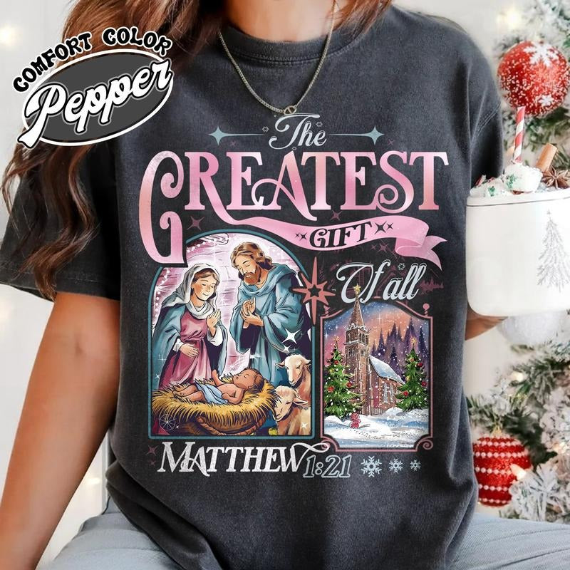 The Greatest Gift of All Shirt, Christmas Family Shirt With the Nativity, Christian Christmas Shirts Family, Christmas...