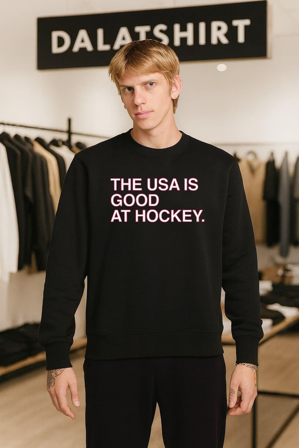 The USA Is Good At Hockey simple text shirt