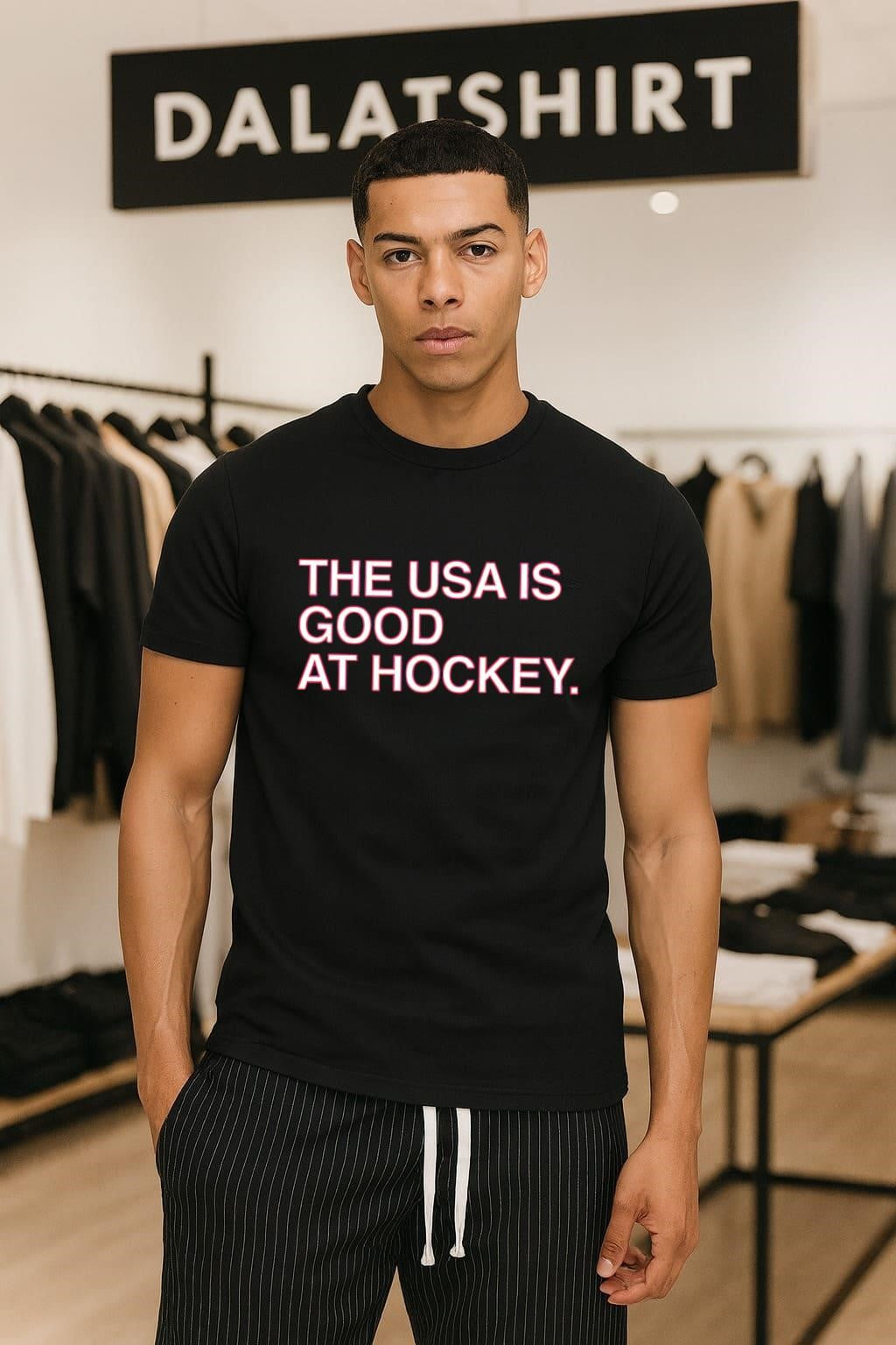 The USA Is Good At Hockey simple text shirt