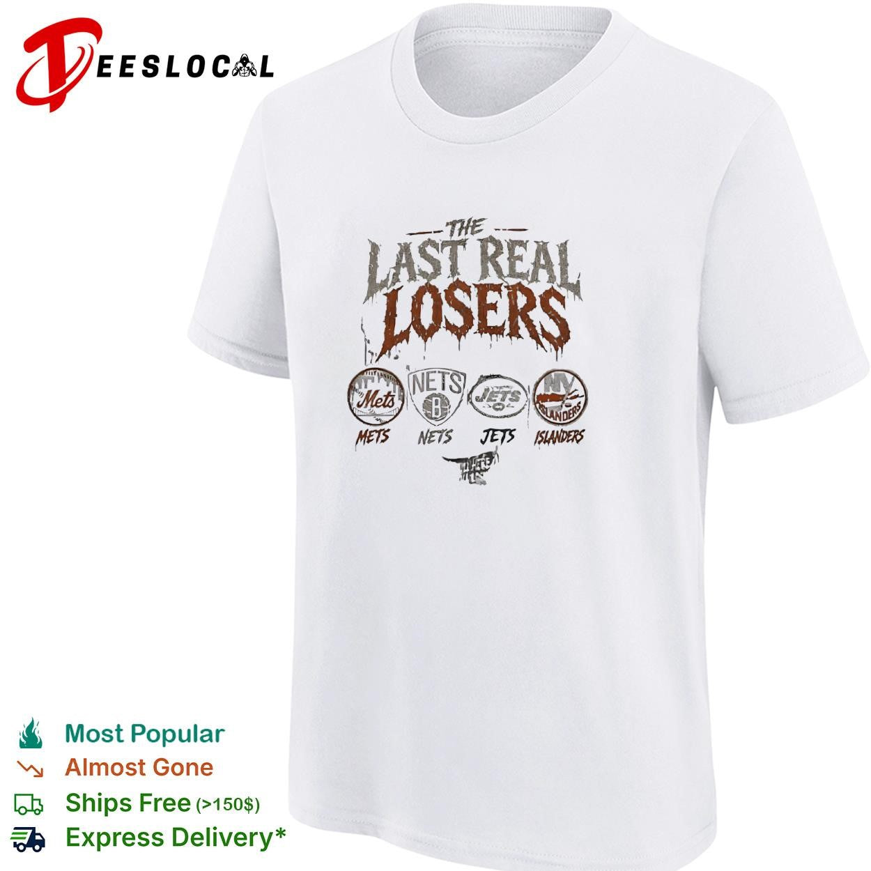 The last real losers Mets Nets Jets and Islanders team logos distressed shirt