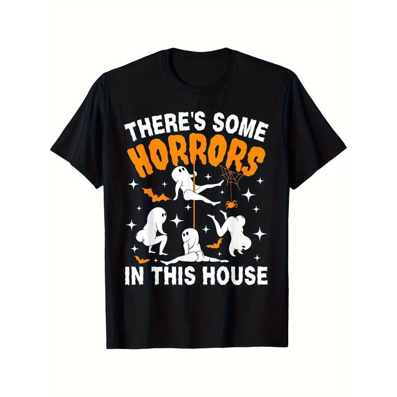 There's Some Horrors In This House Funny Halloween Ghost Printed T-shirt Comfortable Breathable, Casual Short Sleeve,...