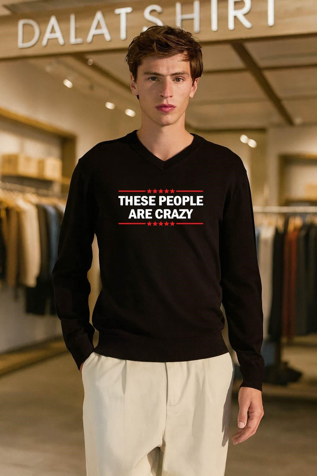 These People Are Crazy Red Stars Slogan Graphic shirt