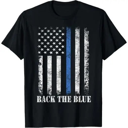 Thin Blue Line Back the Blue American Flag Police Support T-Shirt Made in USA Hoodie, Sweatshirt | TeeBloomCo.com