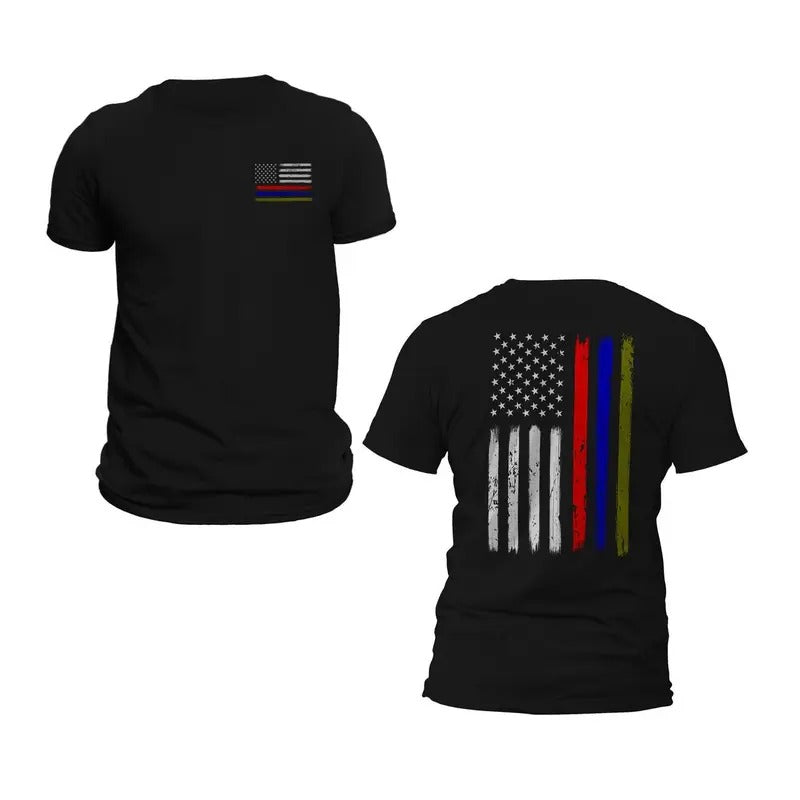 Thin Red Blue Green Line Flag Front & Back Print T-Shirt Casual Crewneck Hoodie, Sweatshirt | TeeBloomCo.com