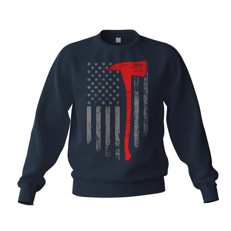 Thin Red Line Flag Axe Fireman Firefighter Support Sweatshirt Classic Cotton T-Shirts, Hoodie | TeeBloomCo.com