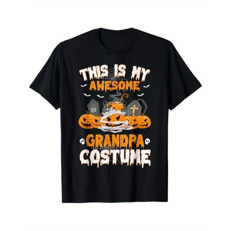 This Is My Awesome Grandpa Costume Scary Pumpkin Halloween T-Shirt, Cotton, Halloween Thanksgiving Christmas Gift for Men...