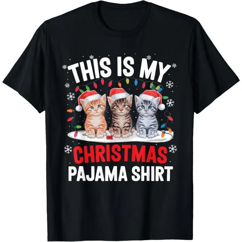 This Is My Christmas Pajama Shirt Cat Lover Meow Kitty Xmas T-Shirt Made in USA Hoodie, Sweatshirt | TeeBloomCo.com