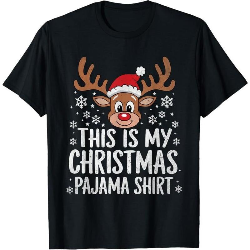 This Is My Christmas Pajama Shirt Reindeer Funny Xmas Pajama T-Shirt Made in USA Hoodie, Sweatshirt | TeeBloomCo.com