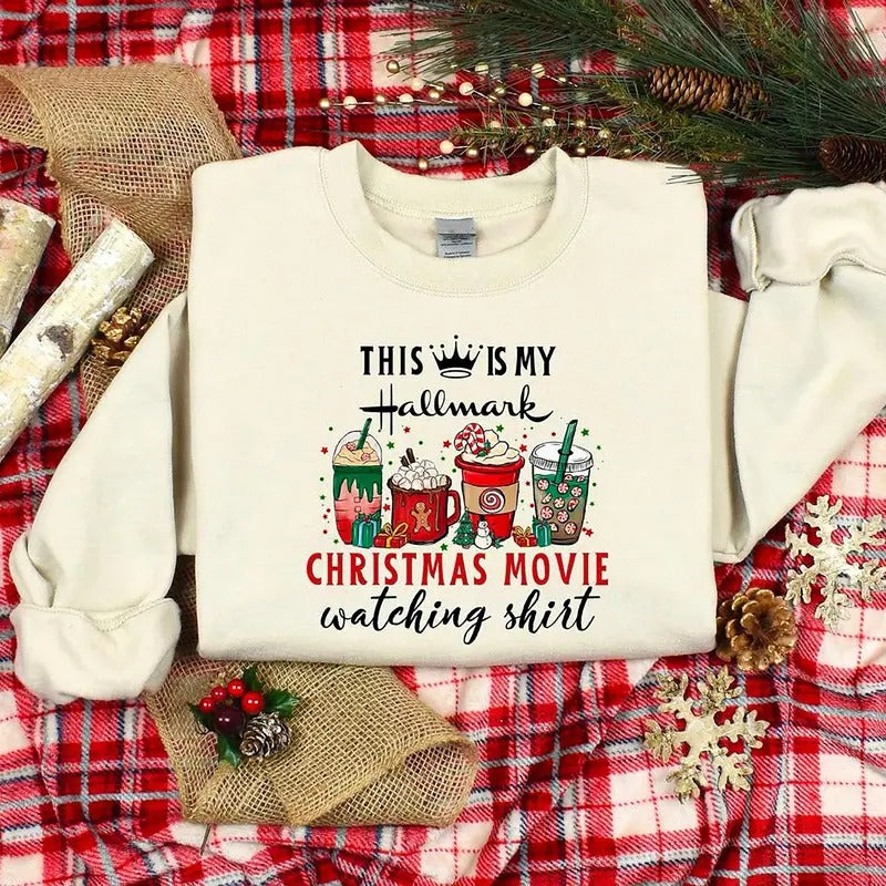 This Is My Movie Watching Sweatshirts, Christmas Movie Shirt, Vintage Christmas Shirt, Retro Christmas Sweatshirt, Red...