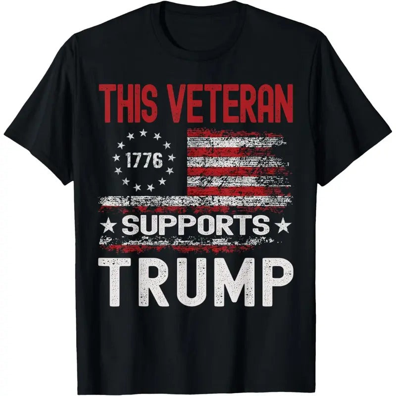 This Veteran Supports Trump 2024 American Flag 4th Of July T-Shirt made in usa Hoodie, Sweatshirt | TeeBloomCo.com