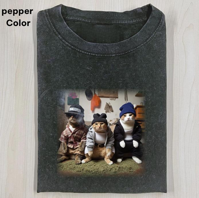Three CAT SELFIE Graphic T-shirt, Cat sleeping, Funny cats, Cat Mafia Gang T-shirt, Unisex Meme Cringe Funny Dumb Shirt,...