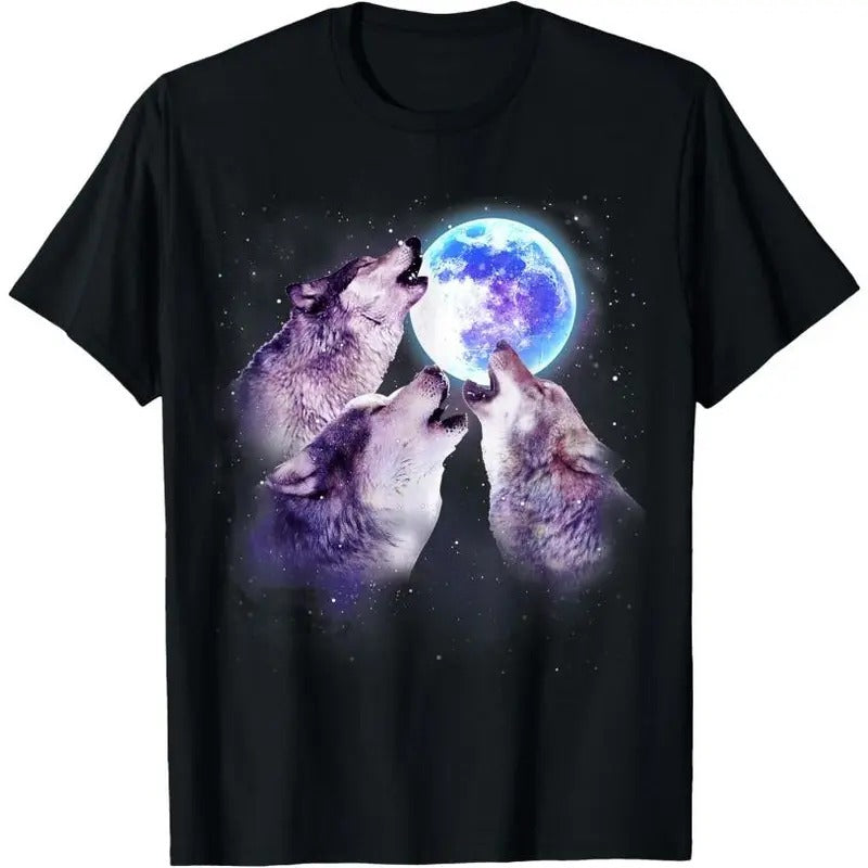 Three Grey Wolf Howling At The Moon 3 Wolves Space Galaxy T-Shirt Hoodie, Sweatshirt | TeeBloomCo.com