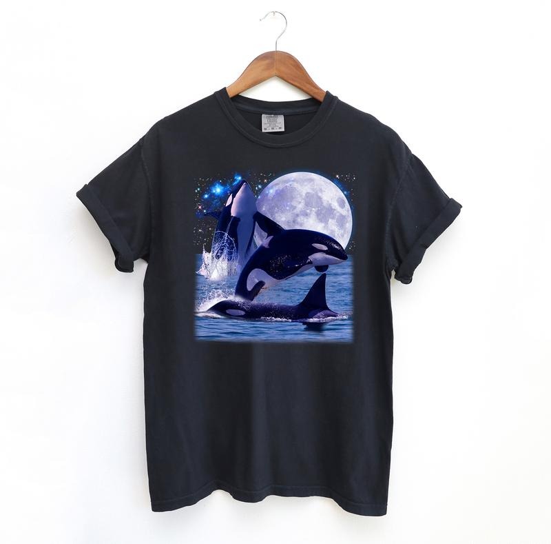 Three Orca's Moon T Shirt, Vintage Comfort Colors Graphic Tee Hoodie, Sweatshirt | TeeBloomCo.com