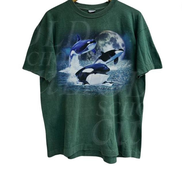 Three Orcas Vintage 90s Graphic Shirt, Sea Animal Moon Tshirt, Retro Ocean Nature Shirt, Sealife, Ocean, Whale, Orca,...