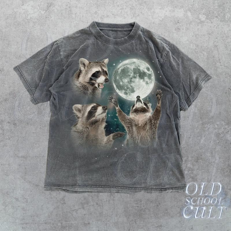 Three Raccoons Vintage Graphic T-shirts, Retro Raccoon Moon Tshirt, Raccoon Lovers, Funny Raccon Tee, Raccoon Gifts...