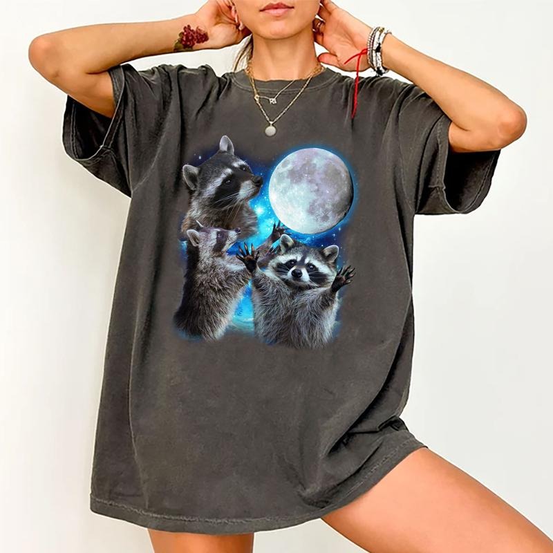 Three Raccoons Vintage Graphic Tee, Funny Retro Raccoon Moon Tshirt, Raccoon Meme Tee, Retro Y2k Galaxy Raccoon Shirt,...