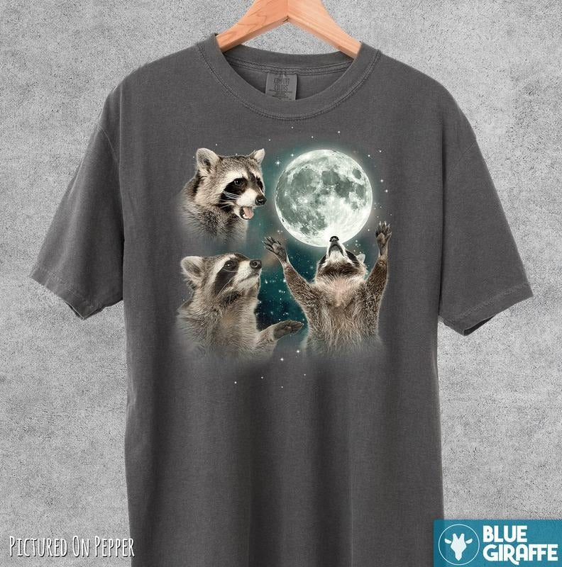 Three Raccoons Vintage Shirt, Retro Raccoon Moon Tshirt, Raccoon Lovers T Shirt, Funny Raccon Tee, Oversized Washed Tee,...