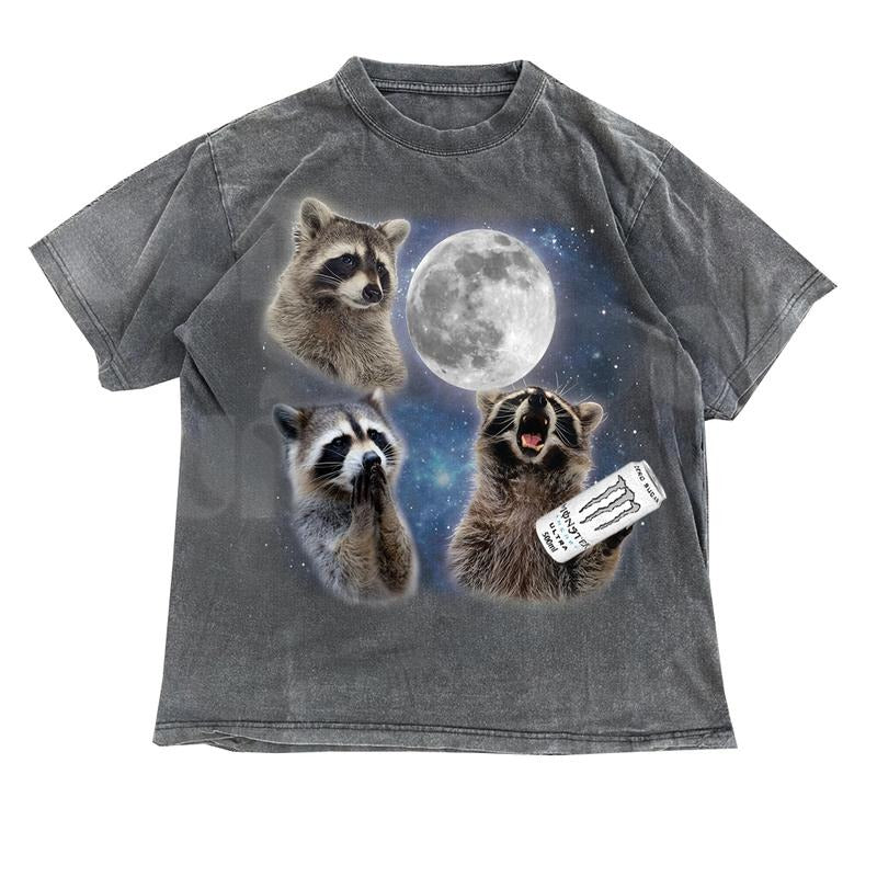Three Raccoons White Monster Retro Graphic T-shirts, Raccoon Lovers, Silly Tee Gifts, Funny summer t-shirts, T-shirt...