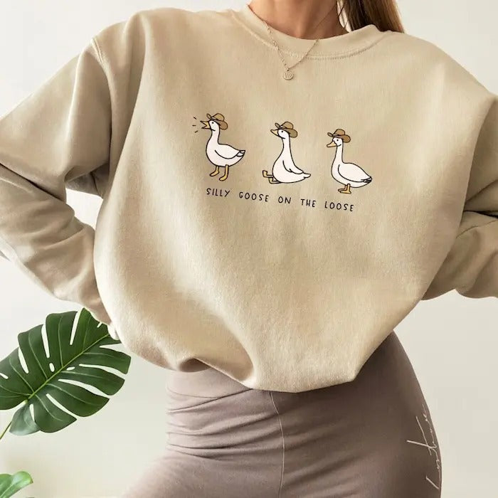 Three Silly Goose on the Loose Sweatshirt Funny Goose Sweatshirt Breathable Casual Outfit Breathable Casual Comfort...
