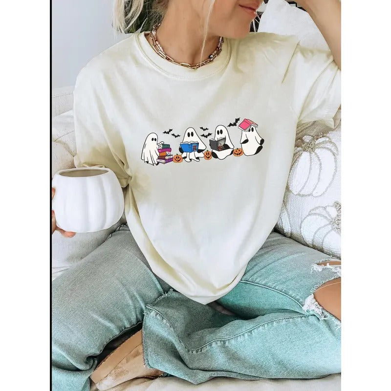 Throne Of Glass Ghost Reading Sweatshirt, Cute Ghost Reading Book Sweater, Acotar Ghost Halloween Tee Shirt, Halloween...