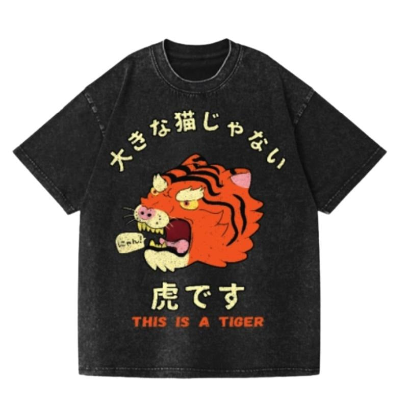 Tiger Vintage Wash Japanese Design T-Shirt Womenswear Streetwear Summer Crewneck Tshirt Hoodie, Sweatshirt | TeeBloomCo.com