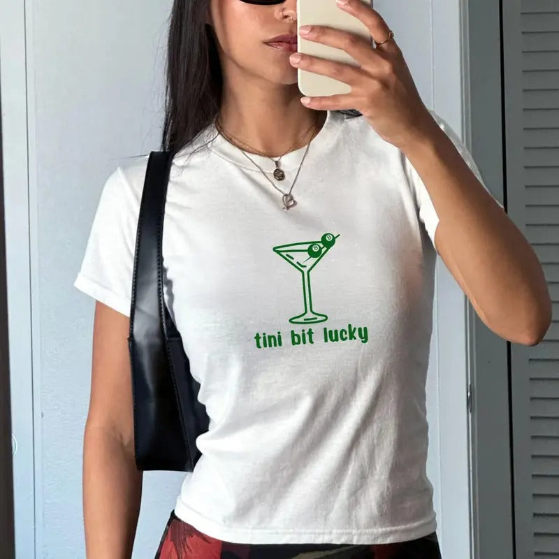 Tini Bit Lucky Baby Tee, Martini Cocktail Baby Tee, St Patty's Day T-Shirt, Shamrock Four Leaf Clover Shirt, St....
