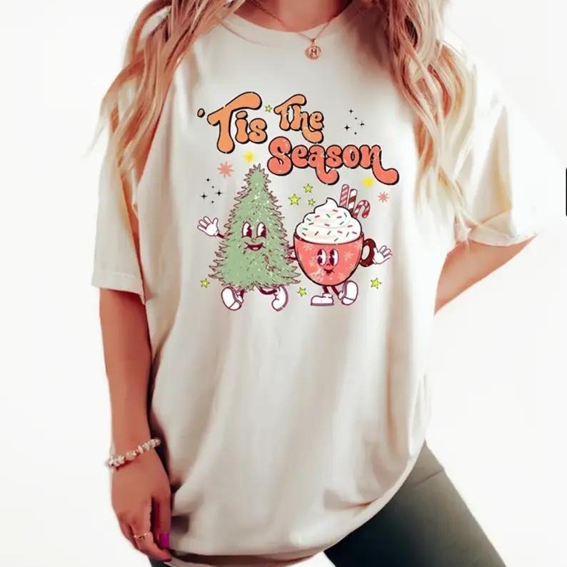 Tis The Season Christmas T-shirt, Cute Chritmas Tree & Coffee Tee, Christmas Tree T-shirt Cotton Comfort Hoodie, Sweatshirt