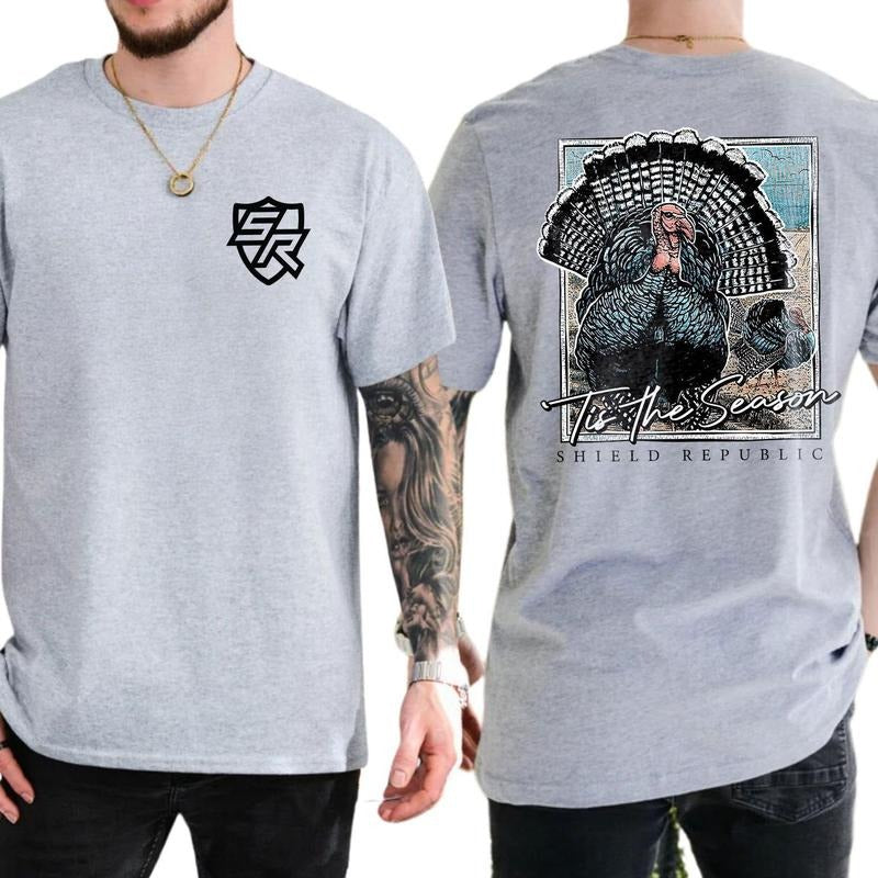 Tis The Season Turkey Shield Republic Shirt Soft Fabric Short Sleeve Shirt Hoodie, Sweatshirt | TeeBloomCo.com