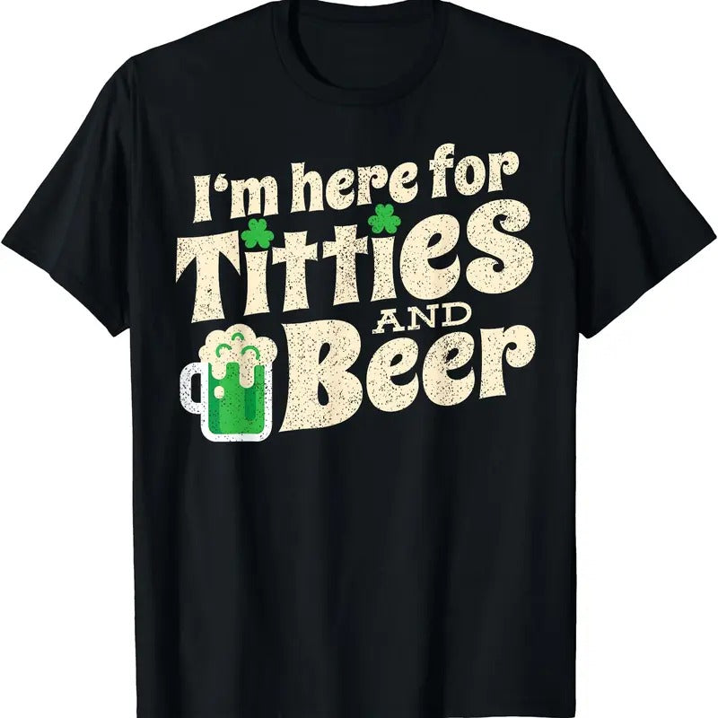 Titties And Beer Funny St Patricks Day 2025 T-Shirt | Unisex Cotton Tee, Short Sleeve, Crewneck, Size S-5XL Hoodie,...