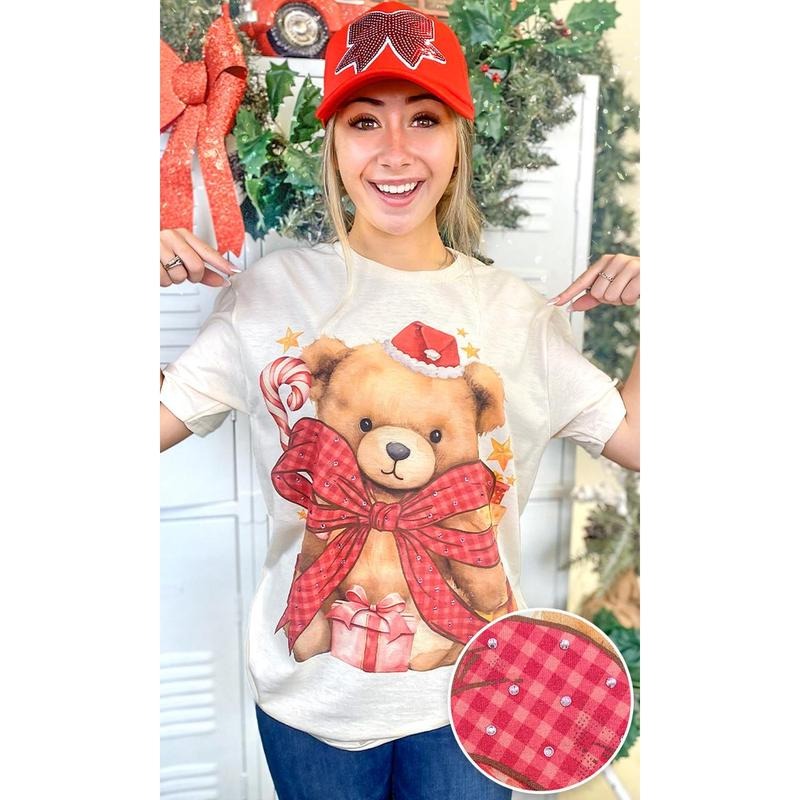 Toby Teddy Bear Christmas Rhinestone Graphic T-Shirt Hoodie, Sweatshirt | TeeBloomCo.com