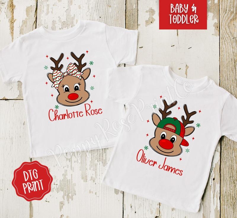 Toddler & Baby Personalized Christmas Shirt, Reindeer Tshirt for Kids, Holiday Kid Tee Hoodie, Sweatshirt | TeeBloomCo.com
