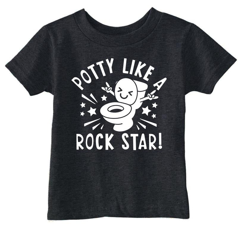 Toddler Funny T Shirts Potty Like A Rock Star Sarcastic Toilet Graphic Novelty Tee For Young Kids Funny Toddler Shirts...