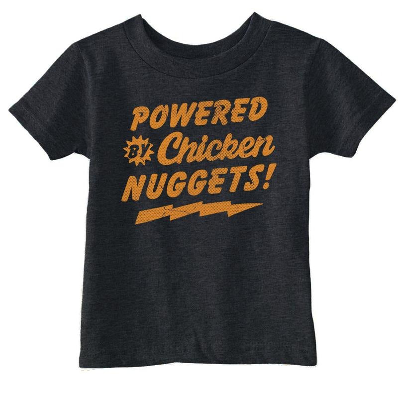 Toddler Funny T Shirts Powered By Chicken Nuggets Sarcastic Food Graphic Novelty Tee for Young Kids Funny Toddler Shirts...