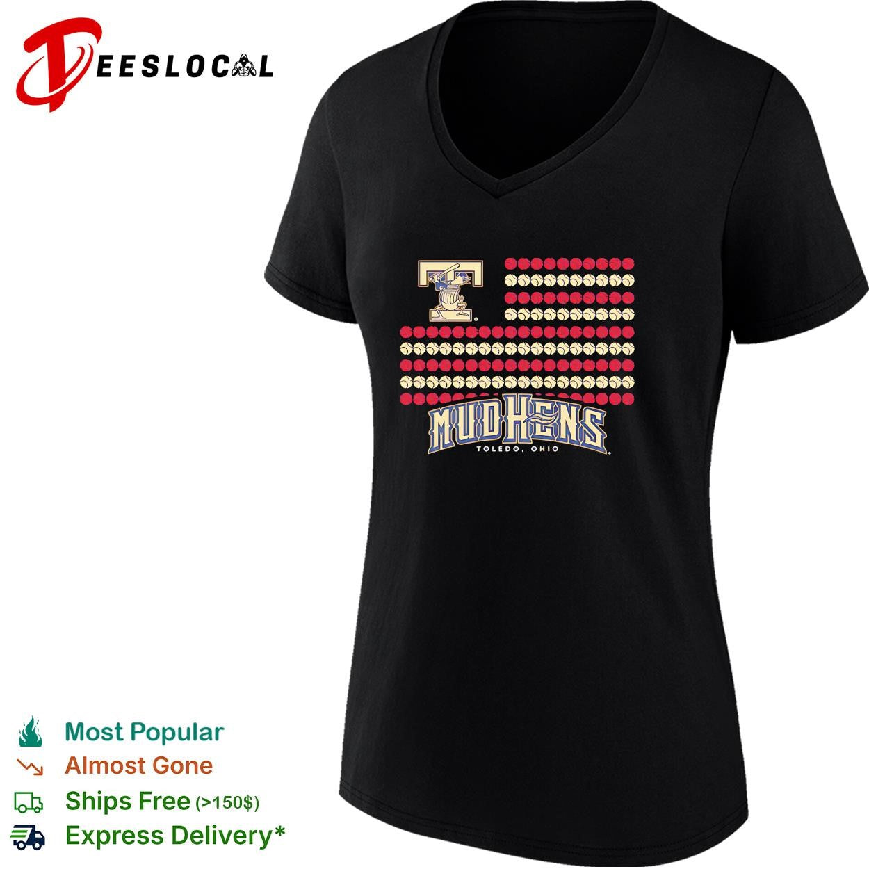 Toledo Mud Hens baseball flag logo and text design fan apparel graphic shirt