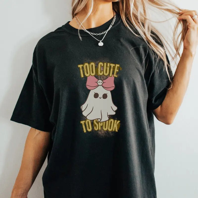 Too Cute To Spook Ghost Tshirt Gift For Girlfriend Wife Sister Oversized Comfort Halloween Shirt Gym Pump Cover For...