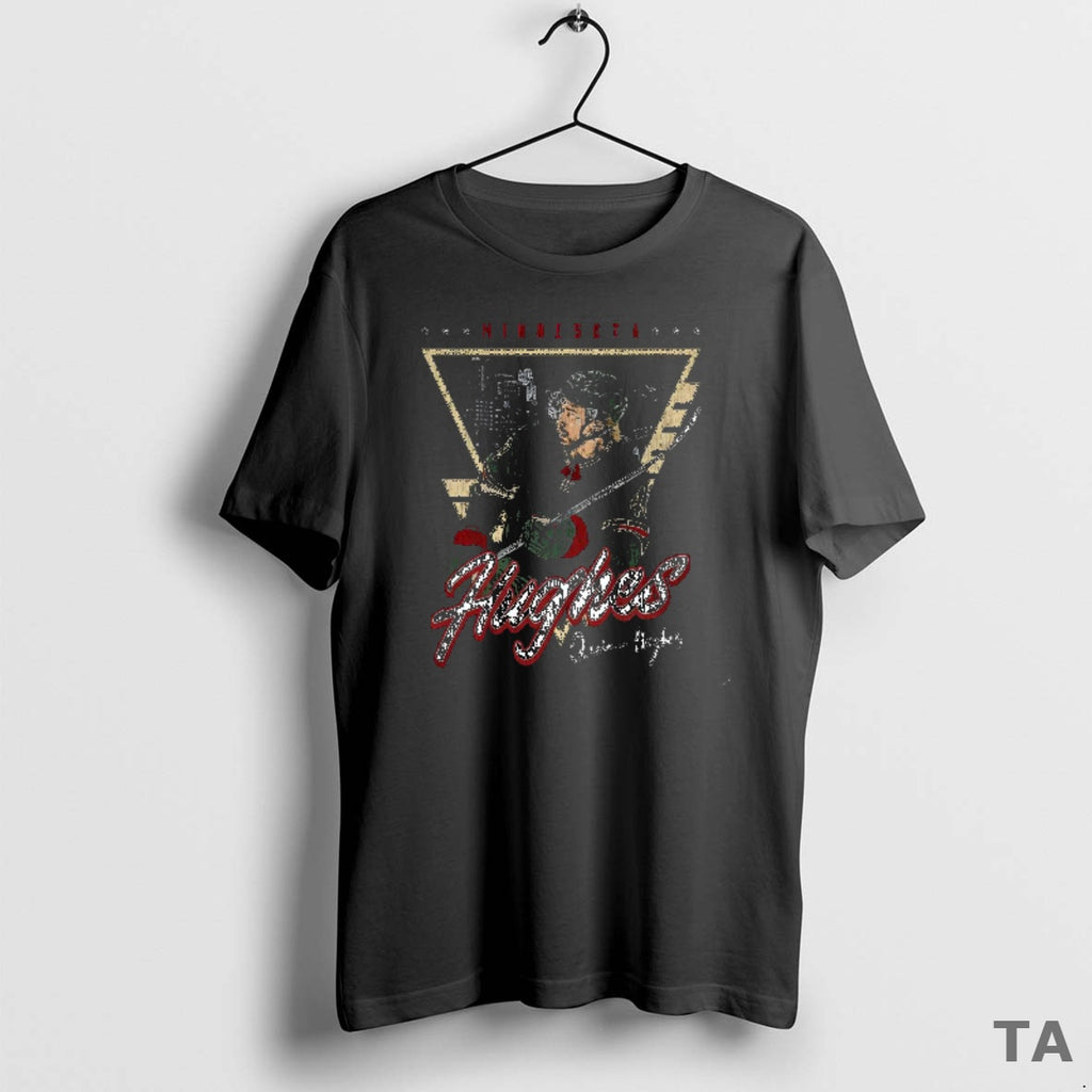 Top Quinn Hughes Minnesota Wild Nhl Triangle City Skyline Signature Retro T Shirt Sweater Hoodie, Sweatshirt | TeeBloomCo.com