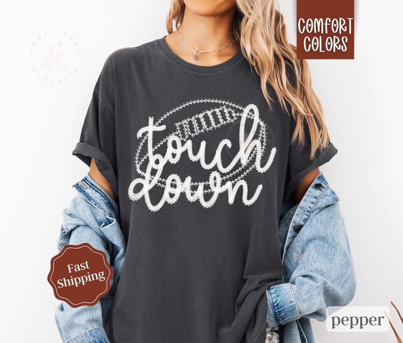 Touchdown Shirt Comfort Colors, Womens Football Tee, Womenswear Oversized Crewneck Hoodie, Sweatshirt | TeeBloomCo.com