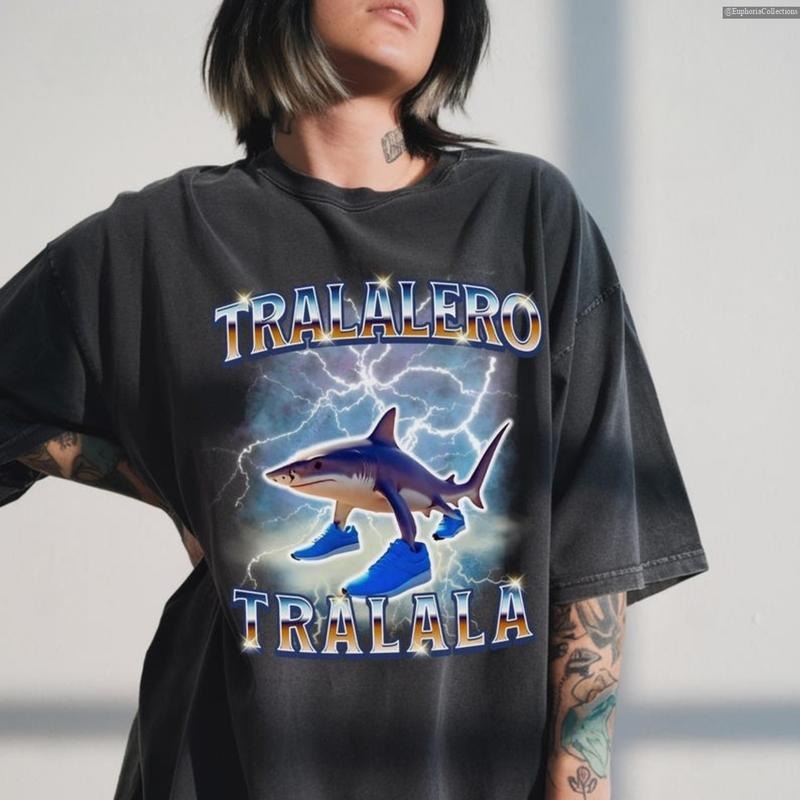 Tralalero Tralala Brainrot Funny Shark With Shoes Meme T-shirt, Trending Sigma Bootleg Rap Weird Absurd Cringe Tee ,...